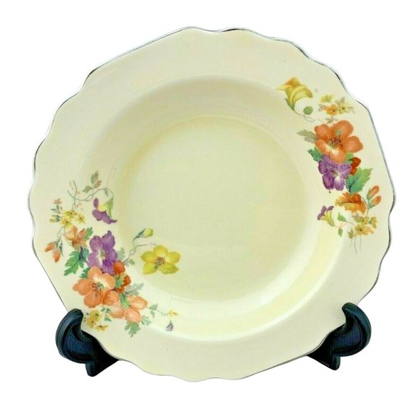 Vintage W.S. George Lido Canarytone - Pair of Rimmed Soup Bowls - 8" - Floral - Picture 3 of 8